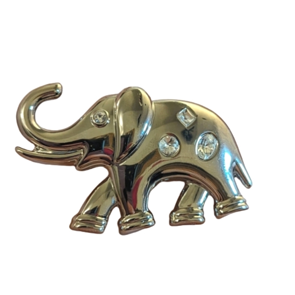 Vintage Silver Tone and‎ Crystal Elephant Brooch